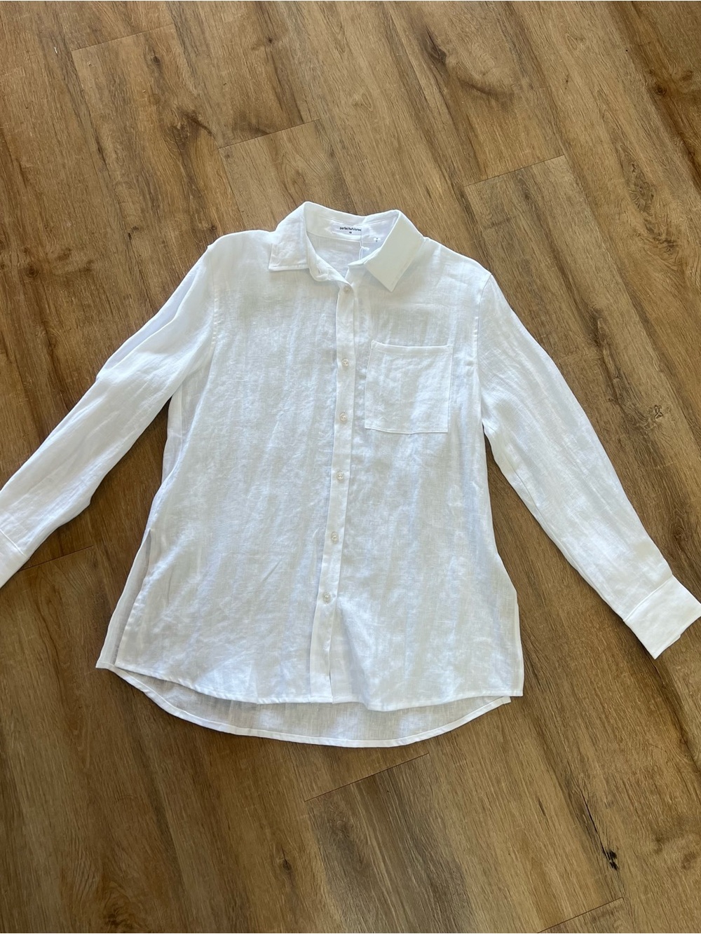 perfectwhitetee White Linen Button-Up Shirt